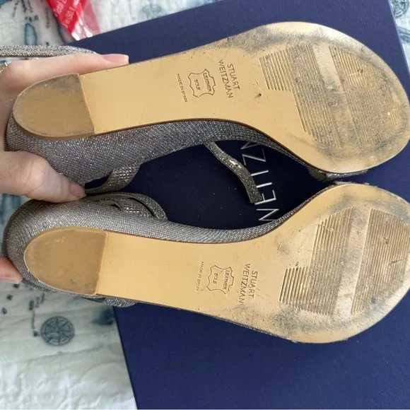 Stuart Weitzman Backdraft multi noir Wedge Sandals - Silver 10 wide - Picture 6 of 9